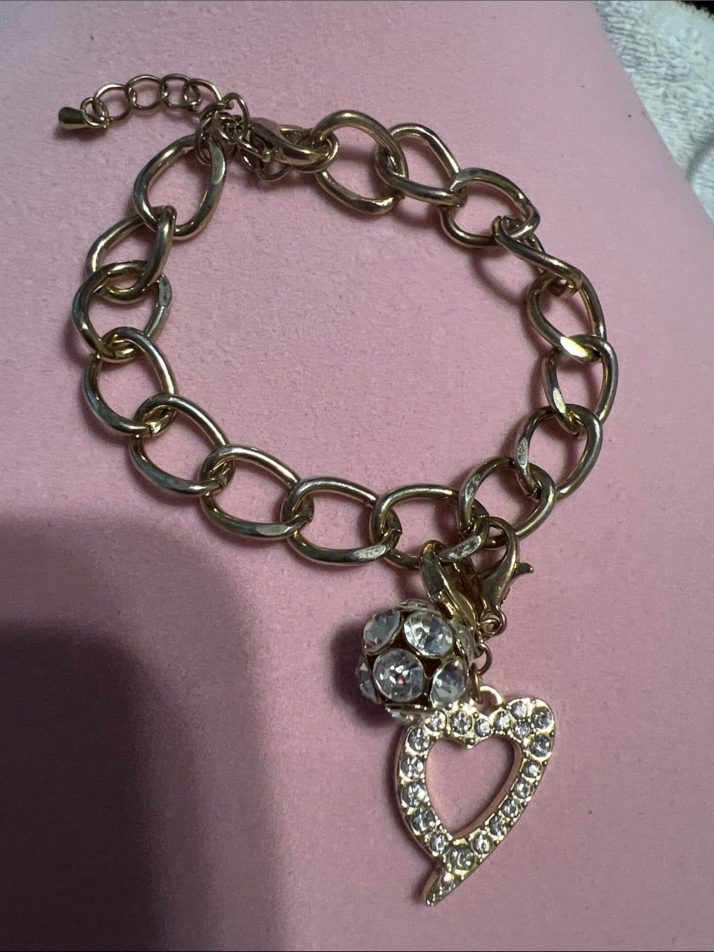 Gold Crystal Heart Charm Bracelet - Women Jewelry